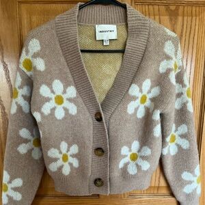 INDUSTRY Beige Daisy Pattern Cardigan Sweater